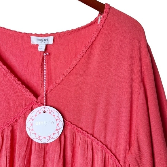 UMGEE NWT Boho V Neck Frayed Hem Dress Size Medium in Coral - Picture 5 of 13